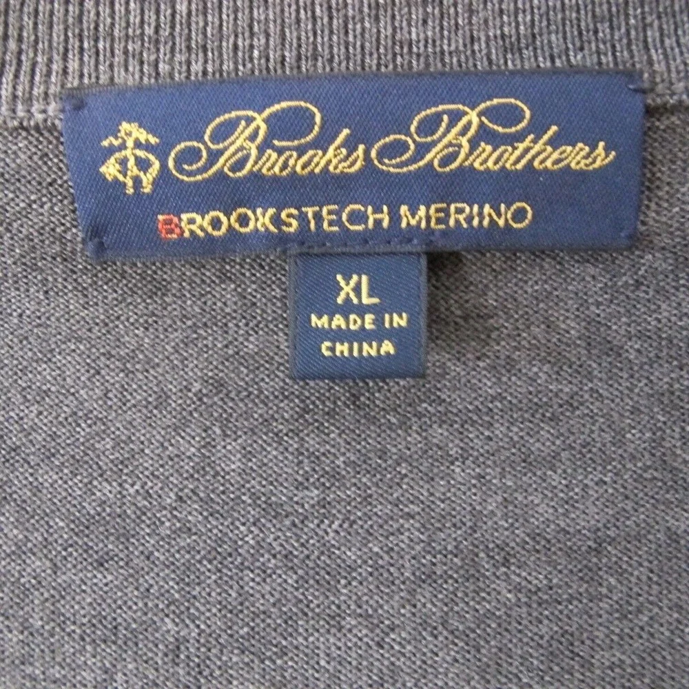 Brooks Brothers Brooks Tech Merino Wool Sweater Vest Gray Pullover V-Neck Men XL